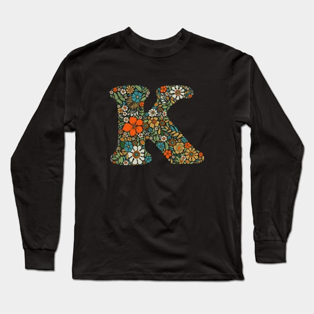 Hippie Floral Letter K Long Sleeve T-Shirt by zeljkica